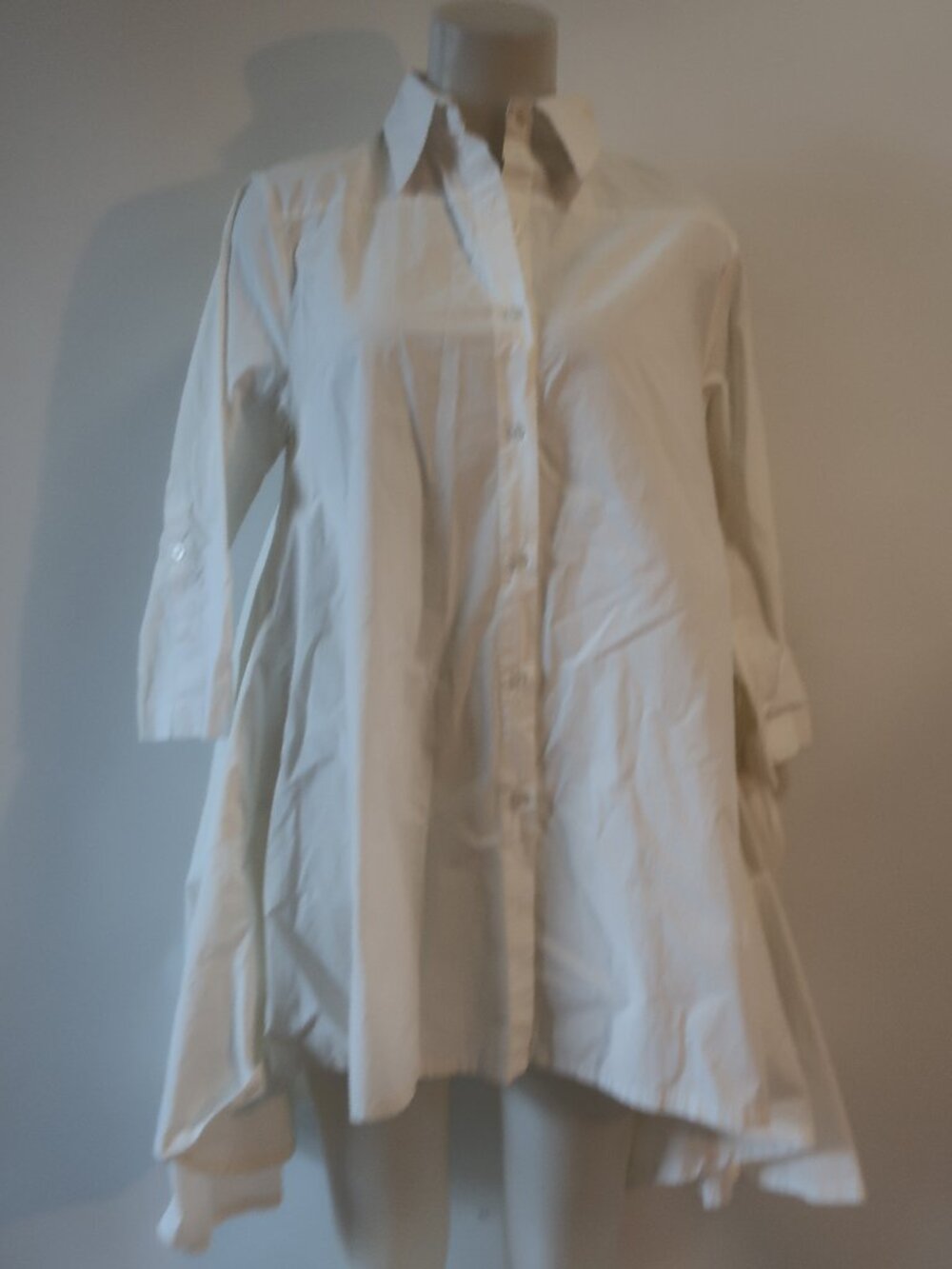 Womens M & C White (Item-38) Cotton Poplin High-Low Tunic Dress S
